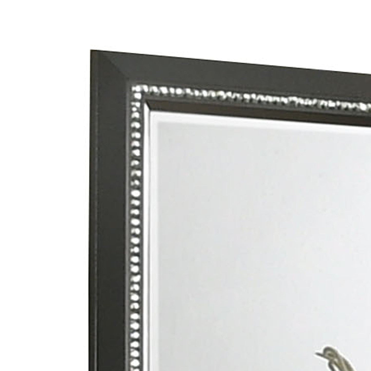 Benzara Dark Gray and Silver Rectangular Frame Mirror With Faux Crystal Inlay