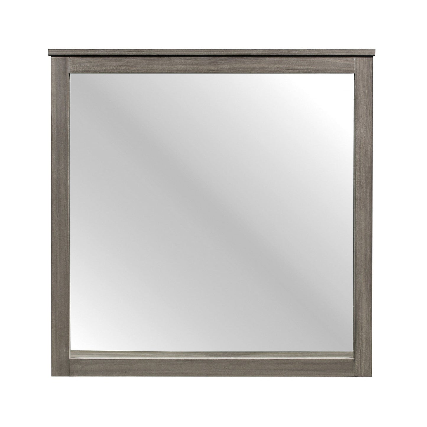 Benzara Dark Gray and Silver Square Wooden Frame Mirror With Grain Details