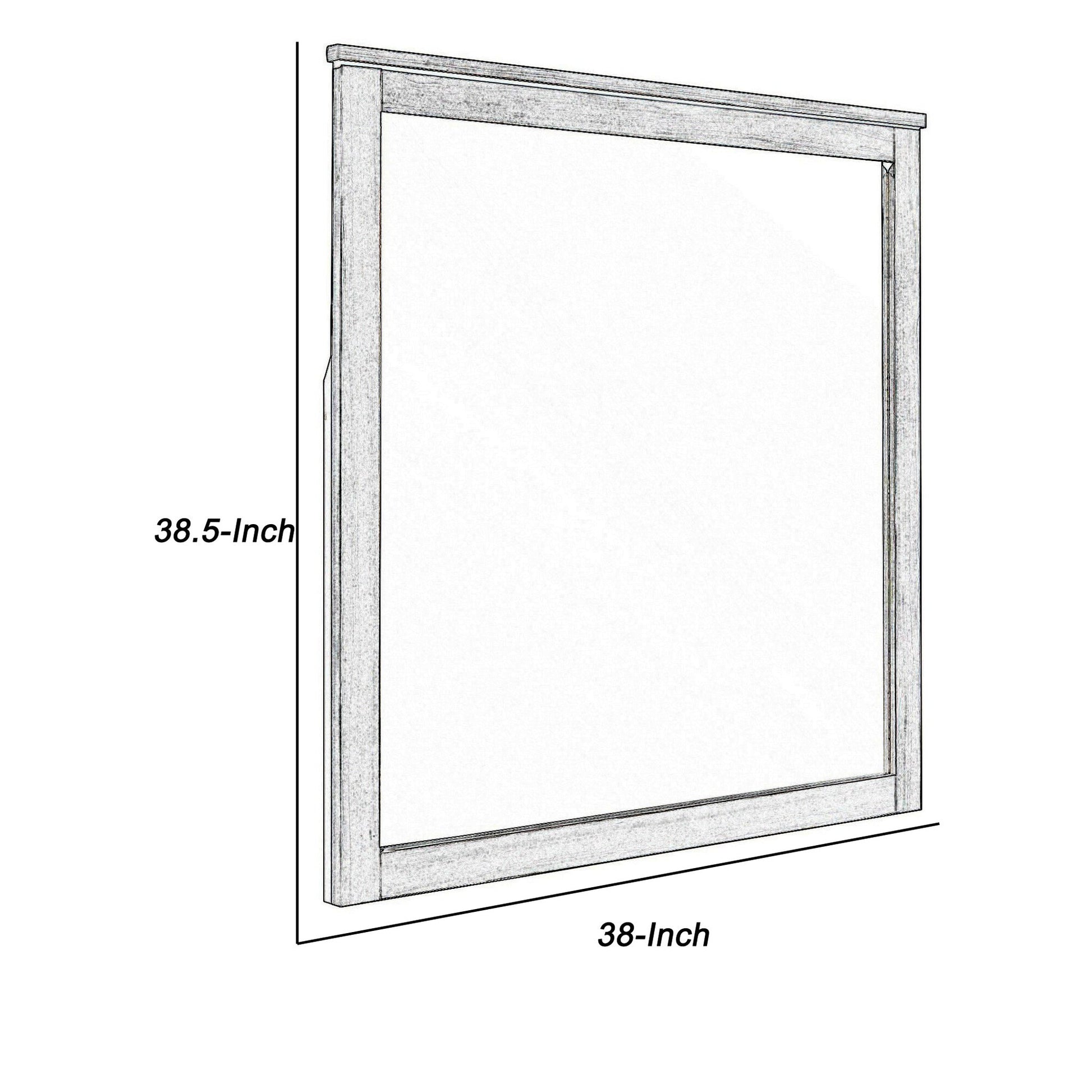 Benzara Dark Gray and Silver Square Wooden Frame Mirror With Grain Details