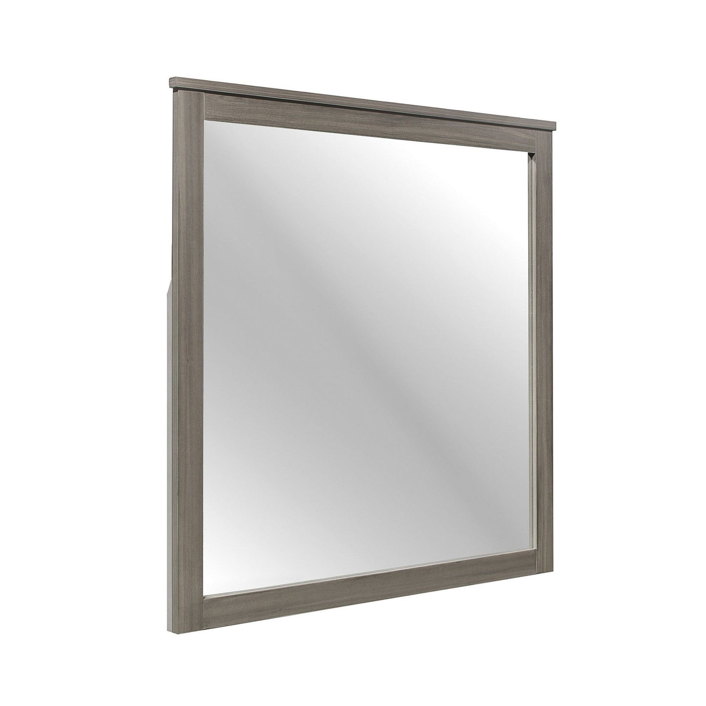 Benzara Dark Gray and Silver Square Wooden Frame Mirror With Grain Details