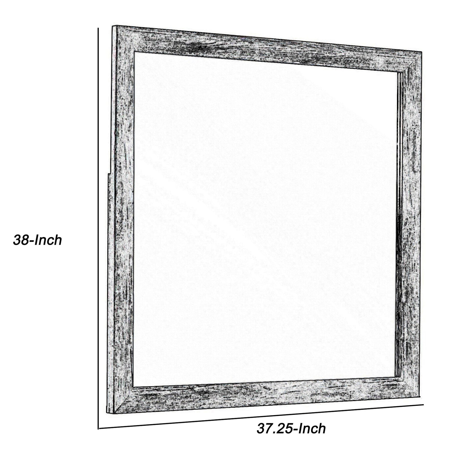 Benzara Dark Gray and Silver Square Wooden Frame Mirror With Mounting Hardware