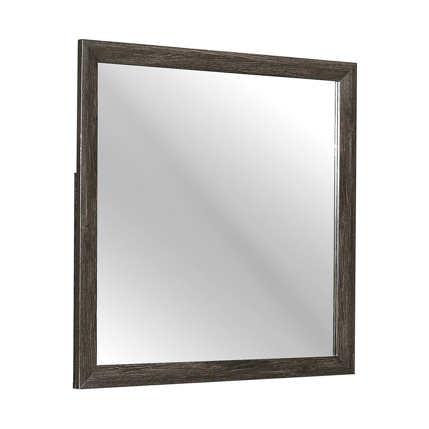 Benzara Dark Gray and Silver Square Wooden Frame Mirror With Mounting Hardware