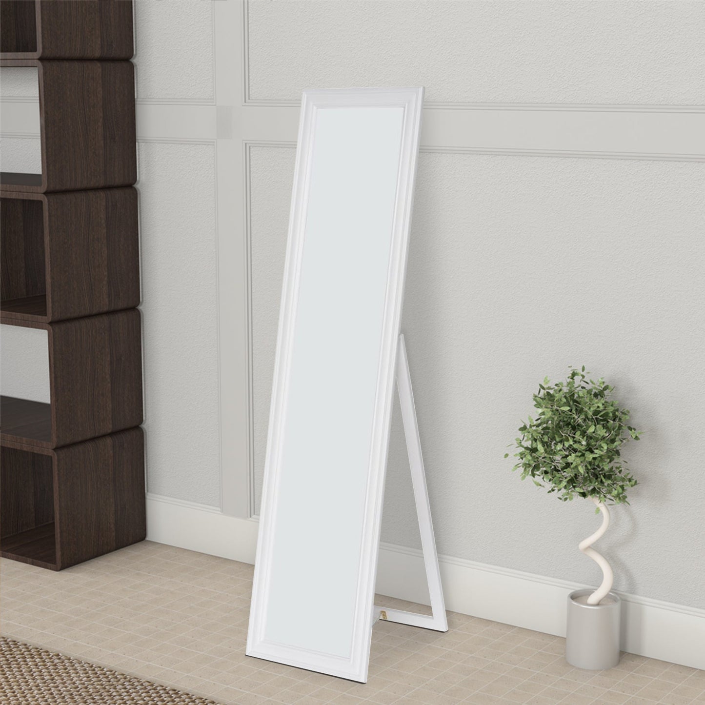 Benzara Elisabetta 63" White Full Length Standing Mirror With Decorative Design