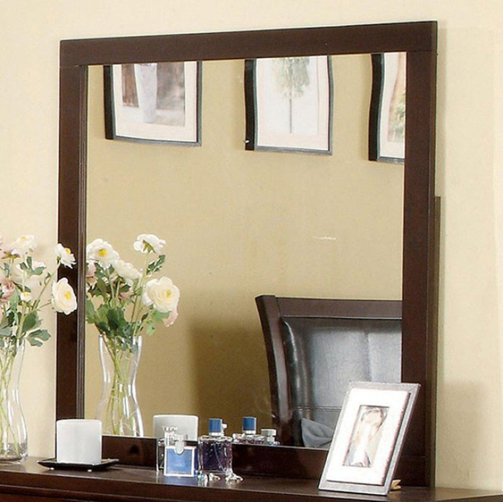 Benzara Enrico I Brown Cherry Contemporary Style Wooden Framed Wall Mirror