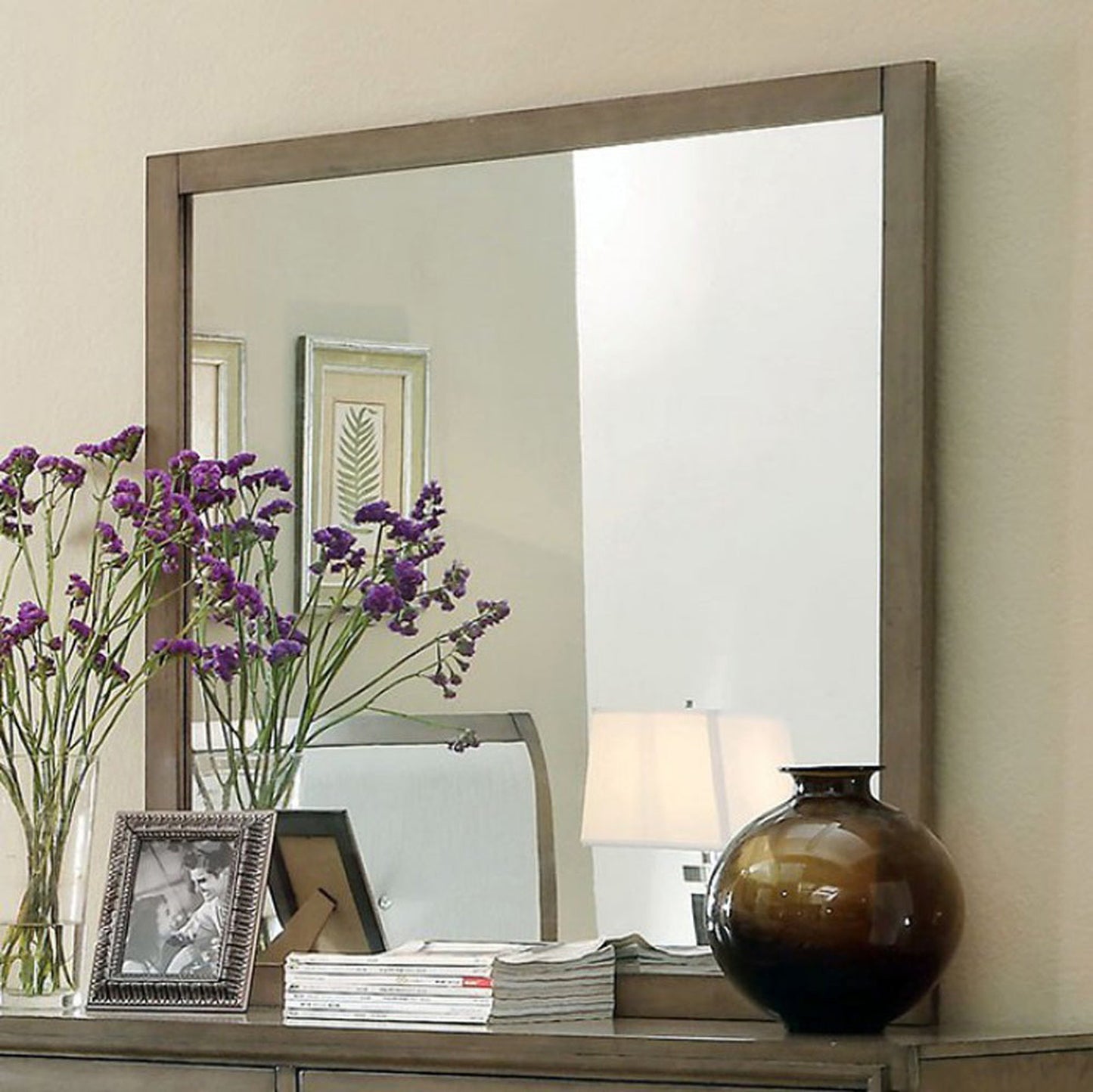 Benzara Enrico I Gray Contemporary Style Wooden Framed Wall Mirror