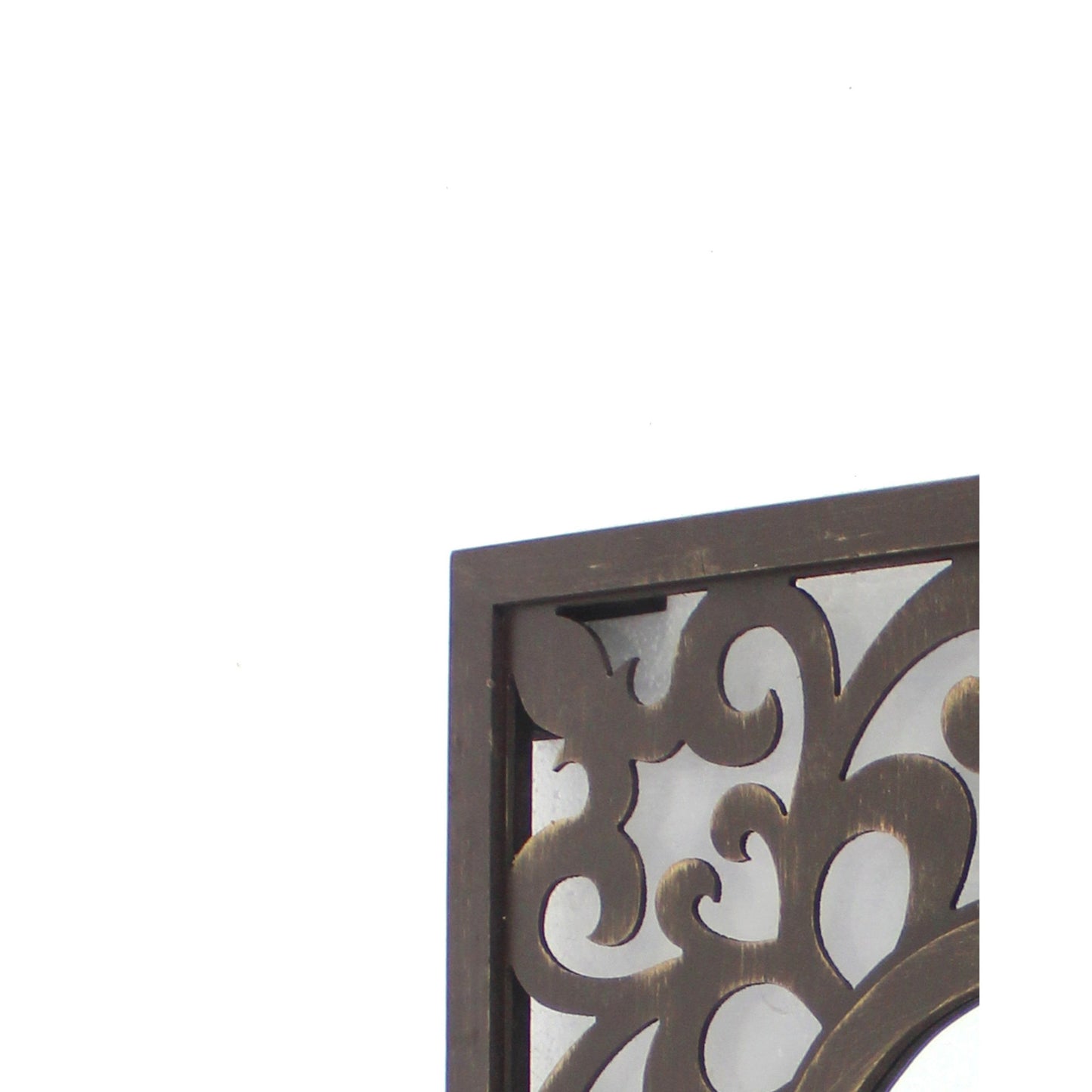 Benzara Espresso Wooden Frame Square Wall Mirror With Floral Cut Out Design