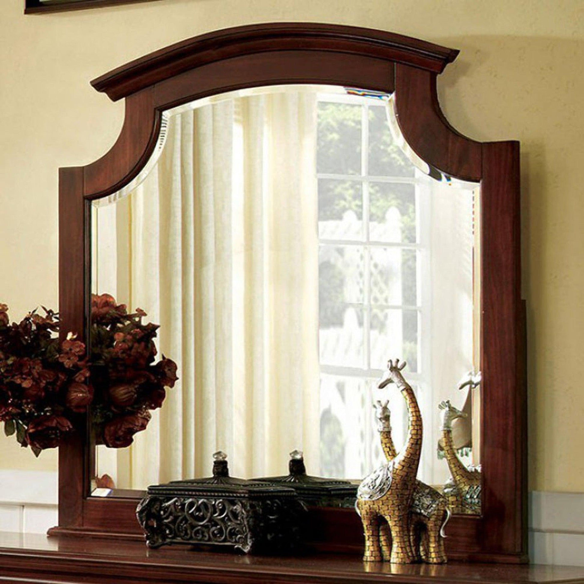 Benzara Gabrielle II Cherry European Style Wooden Framed Wall Mirror