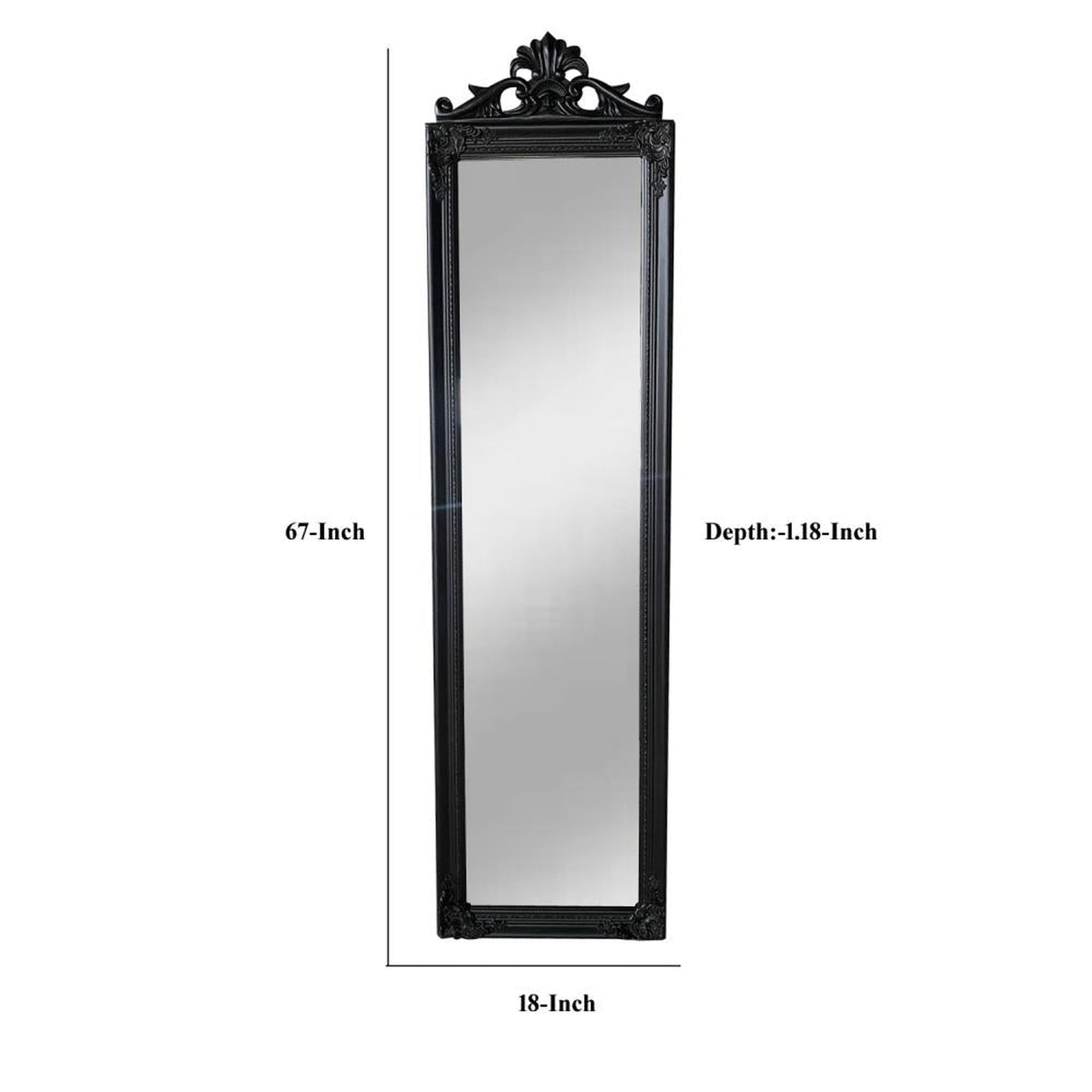 Benzara Gisela 67" Black Full Length Standing Mirror With Decorative Design
