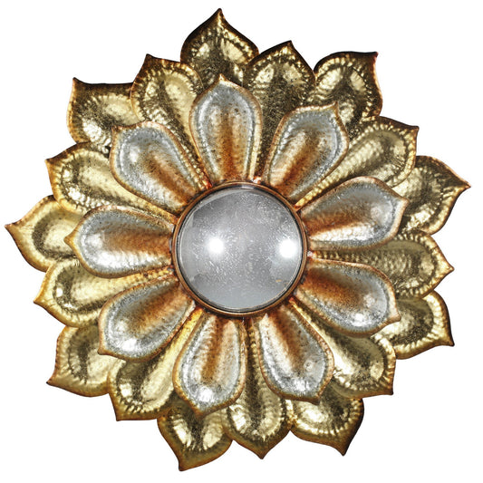 Benzara Gold Metal and Acrylic Decorative Wall Hanging Mirror With Flower Shaped Design