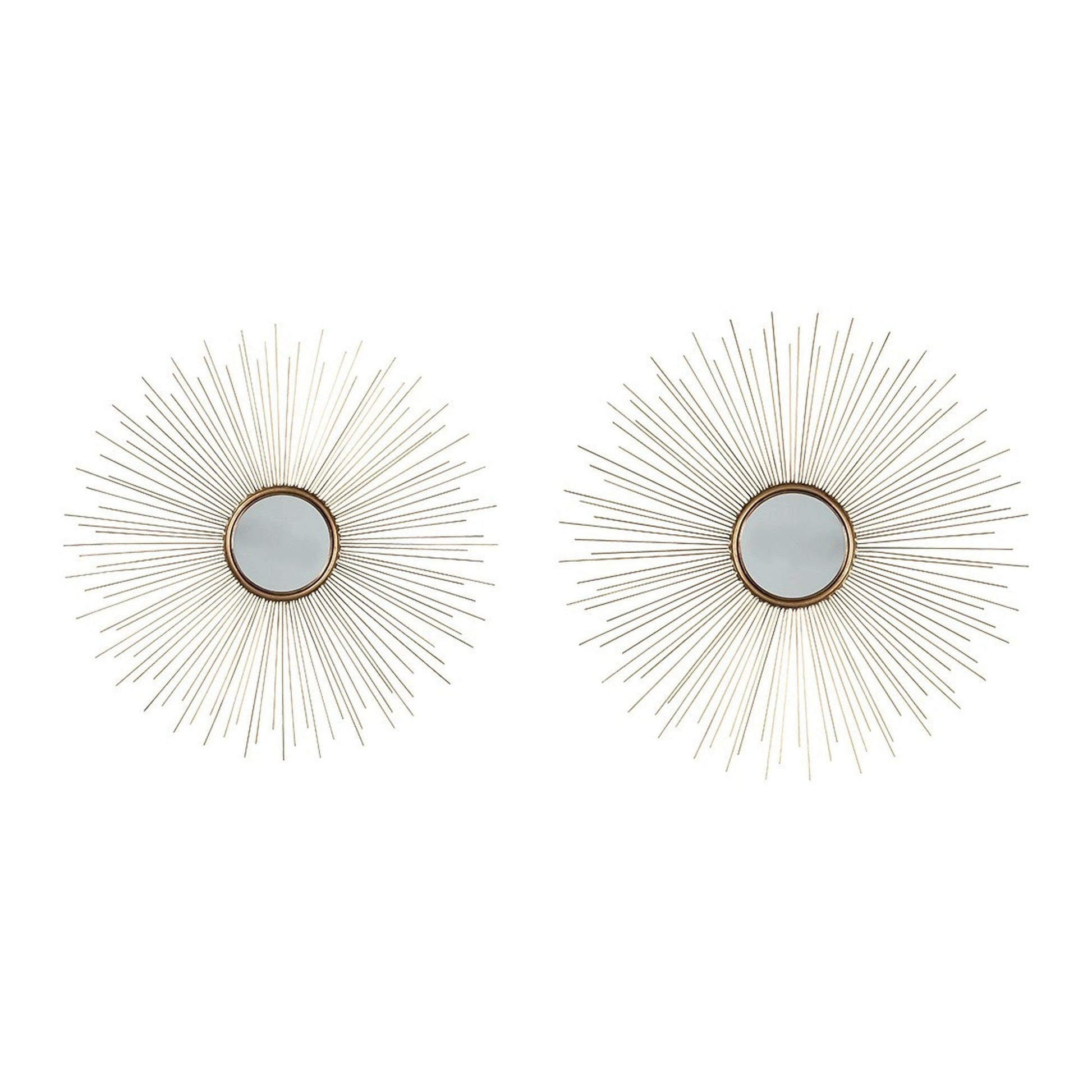 Benzara Gold Round Shaped Accent Mirror With Metal Spokes, Set of 2