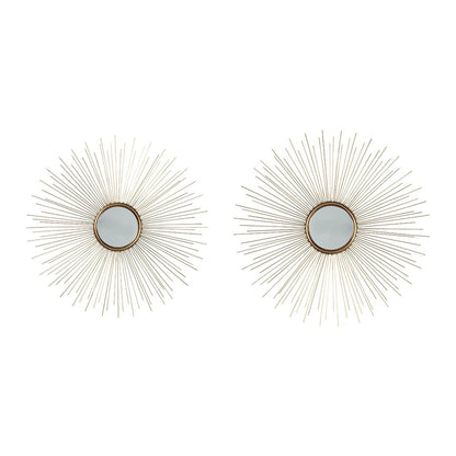 Benzara Gold Round Shaped Accent Mirror With Metal Spokes, Set of 2