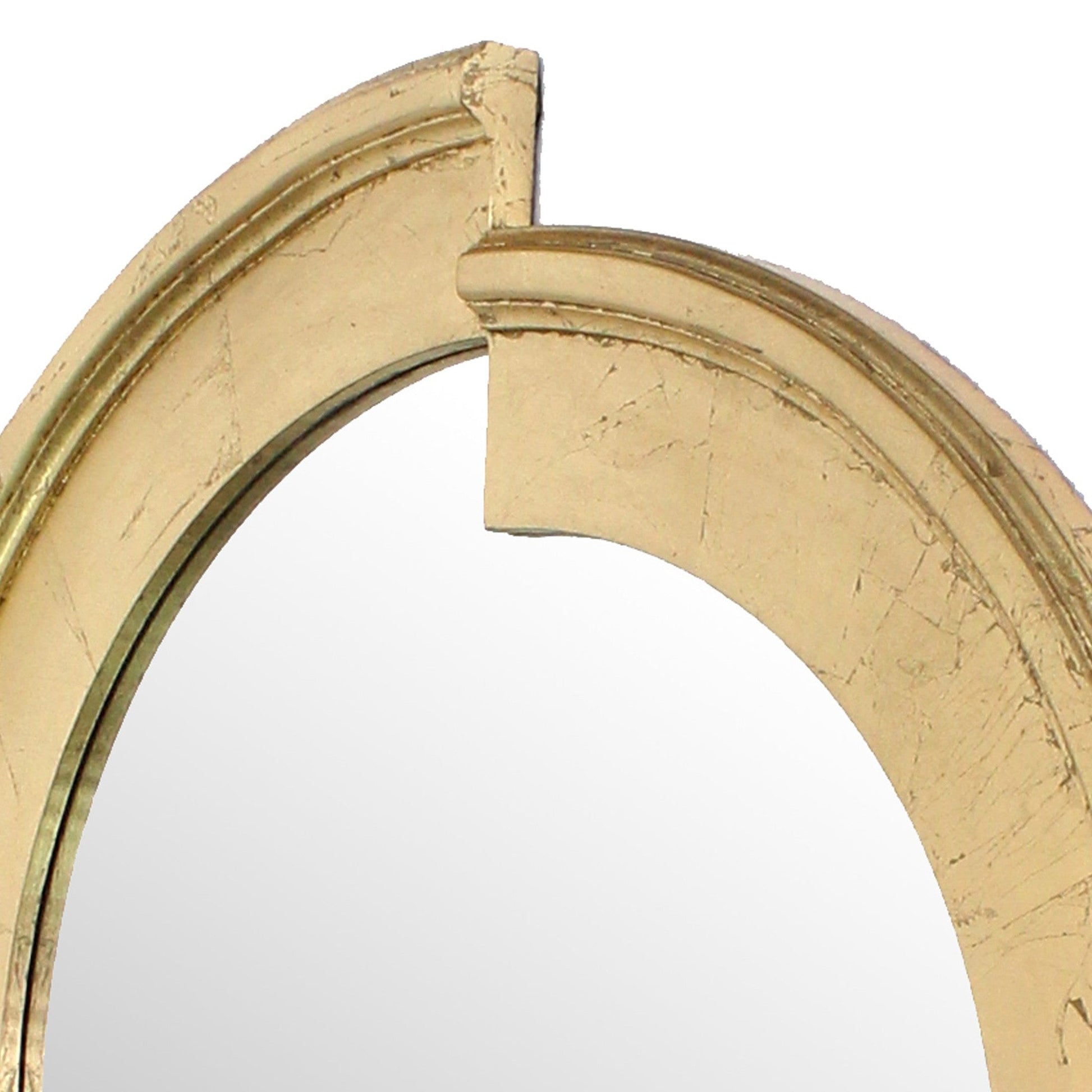 Benzara Gold Semicircle Wooden Dressing Mirror With Interlaced Pattern Design
