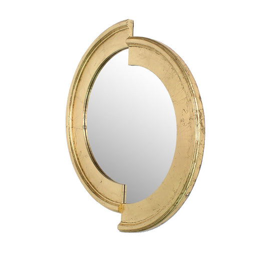 Benzara Gold Semicircle Wooden Dressing Mirror With Interlaced Pattern Design