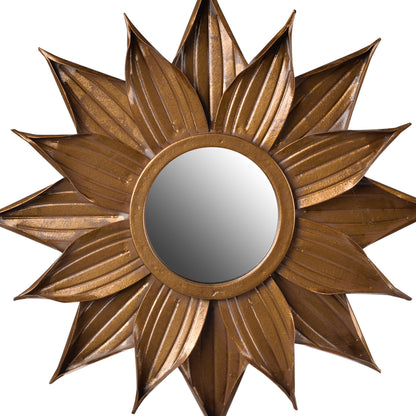 Benzara Gold and Black Metal Starburst Table Mirror With Rectangle Wooden Base