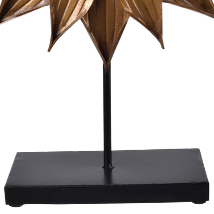 Benzara Gold and Black Metal Starburst Table Mirror With Rectangle Wooden Base