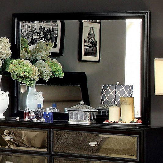 Benzara Golva Black Contemporary Style Wooden Framed Wall Mirror