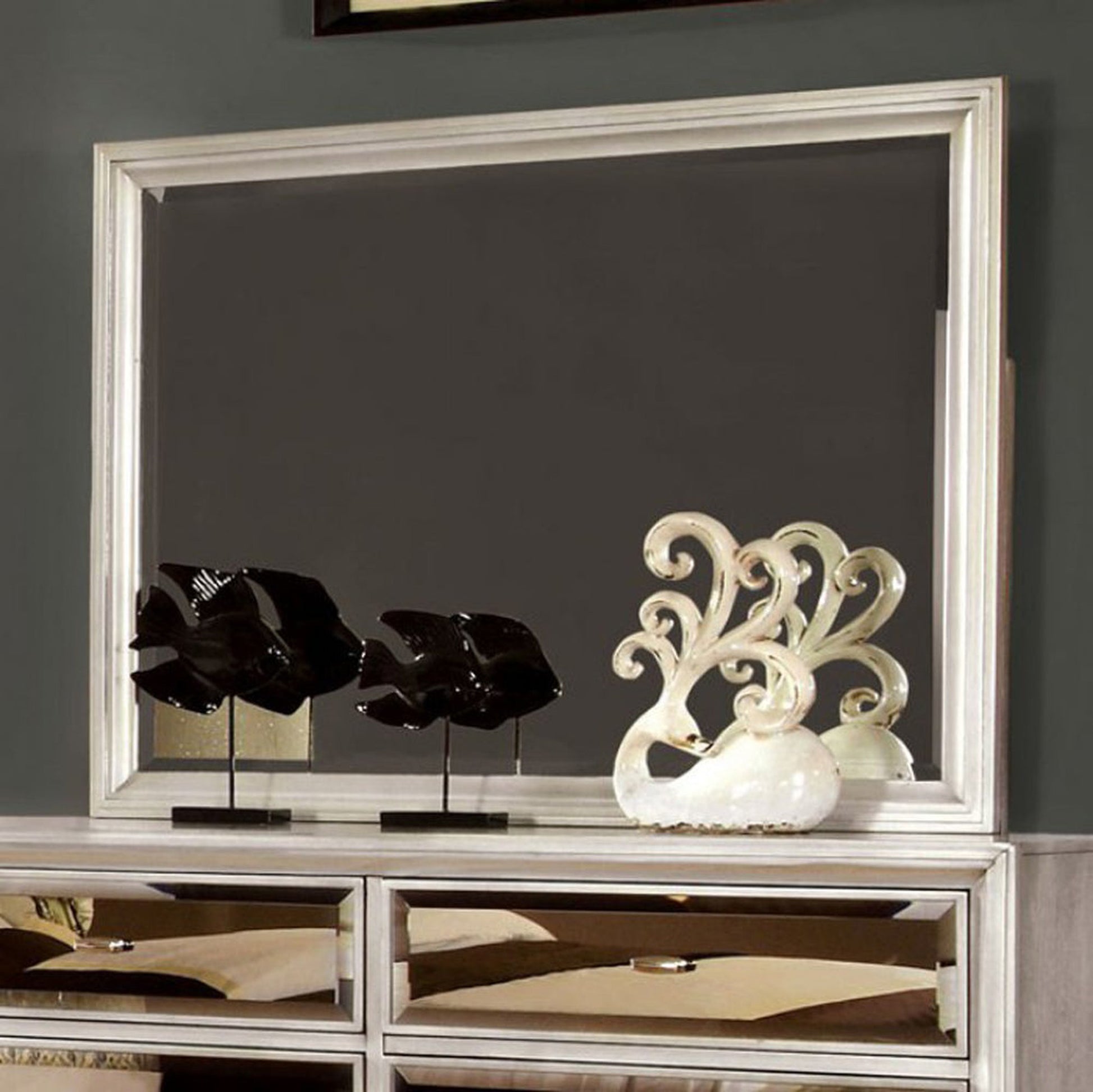 Benzara Golva Silver Contemporary Style Wooden Framed Wall Mirror
