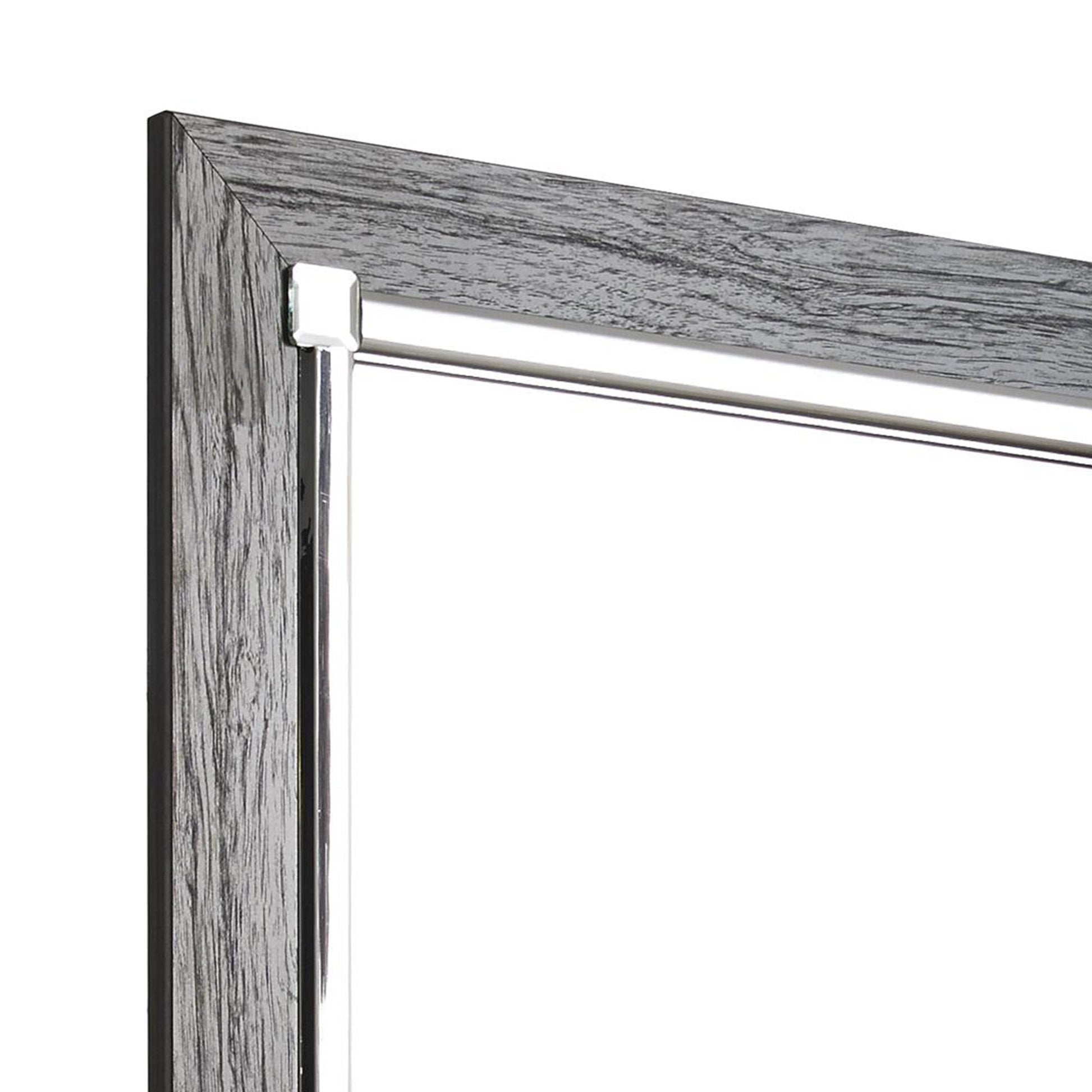 Benzara Gray Contemporary Square Shape Mirror With Wood Grain Texture