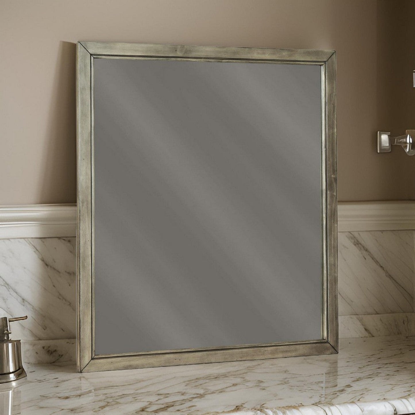 Benzara Gray Contemporary Style Rectangular Top Mirror