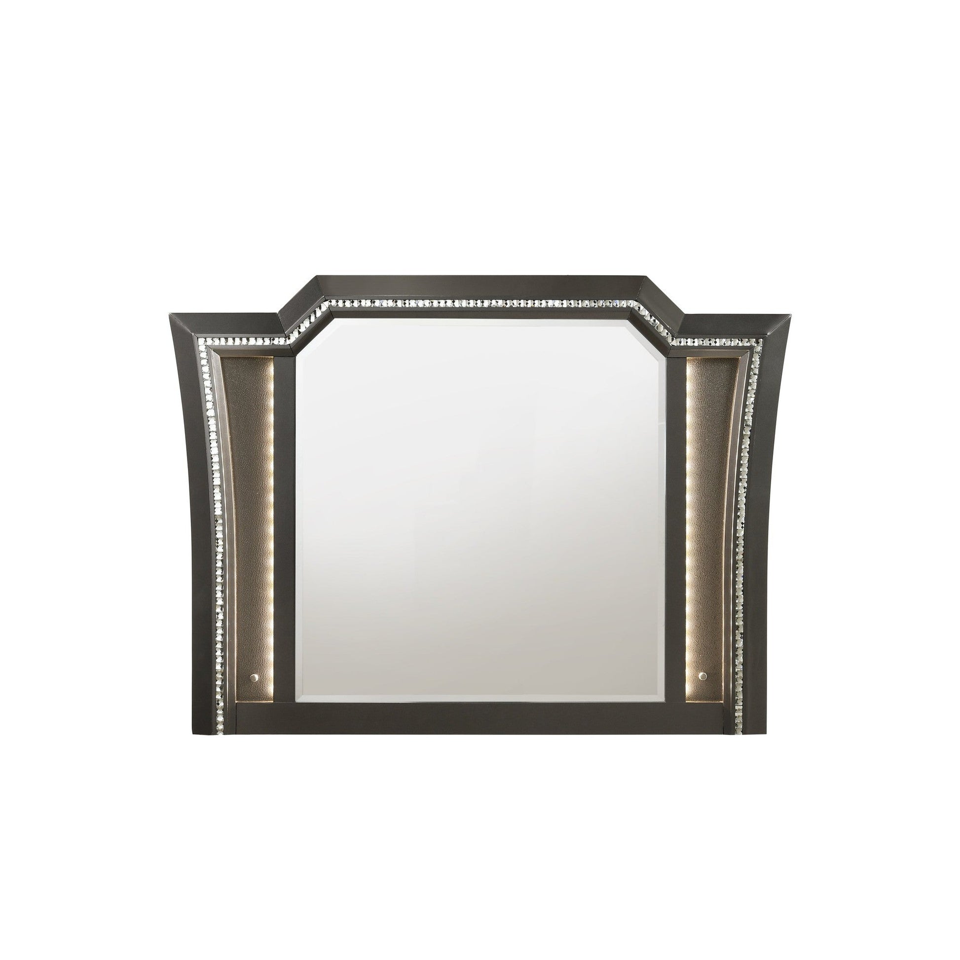 Benzara Gray Contemporary Style Wooden Decorative Mirror With LED Lights