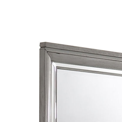 Benzara Gray Rectangular Contemporary Style Wooden Framed Mirror With Beveled Edge