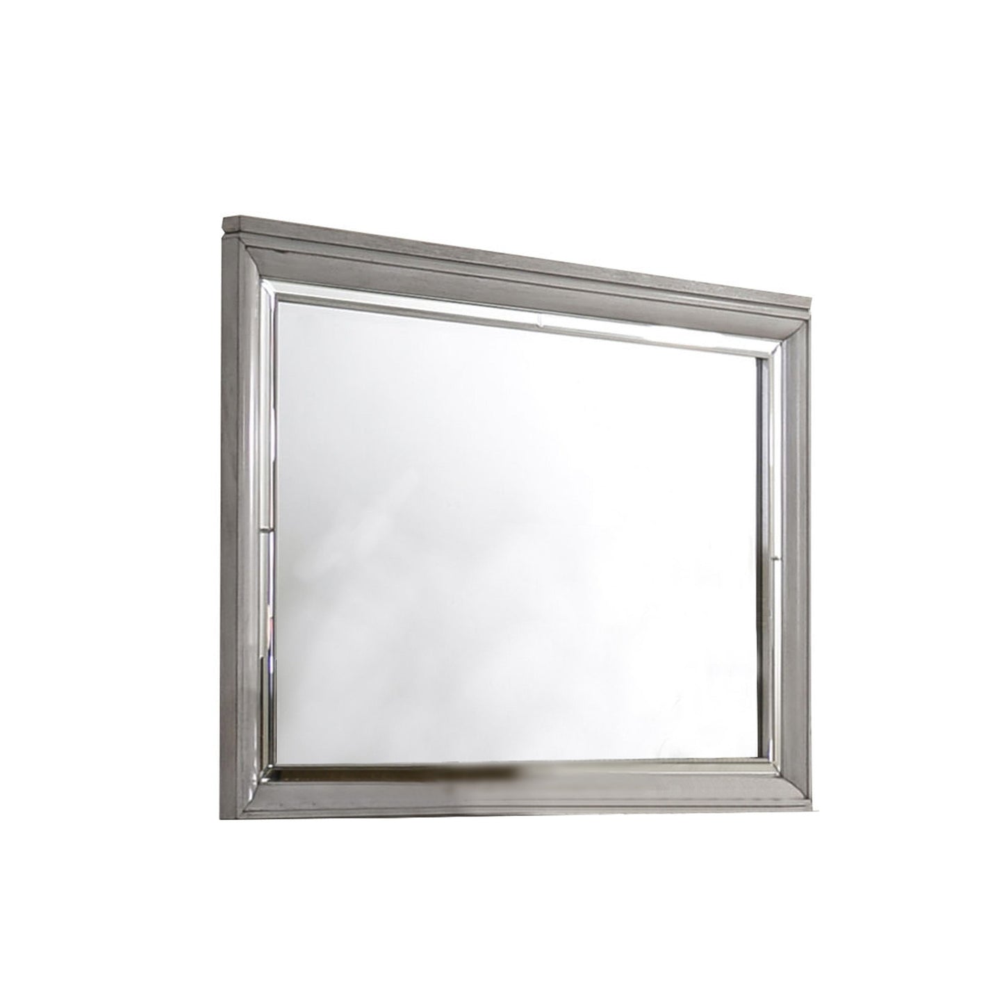 Benzara Gray Rectangular Contemporary Style Wooden Framed Mirror With Beveled Edge