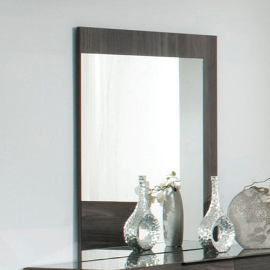 Benzara Gray Rectangular Mirror with Opposite L Shaped Wooden Frame