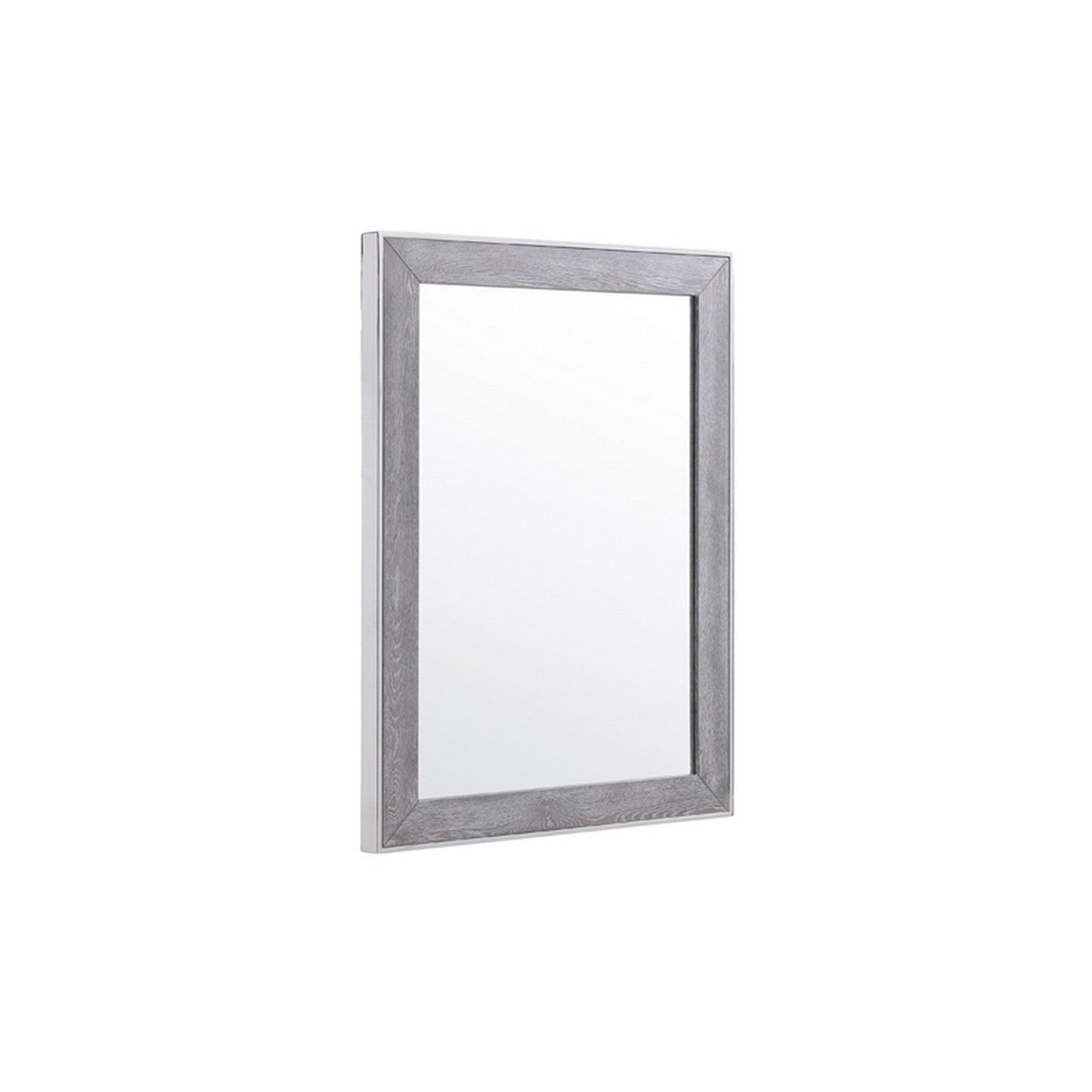 Benzara Gray Rectangular Wall Mirror With Stainless Steel and Veneer Frame