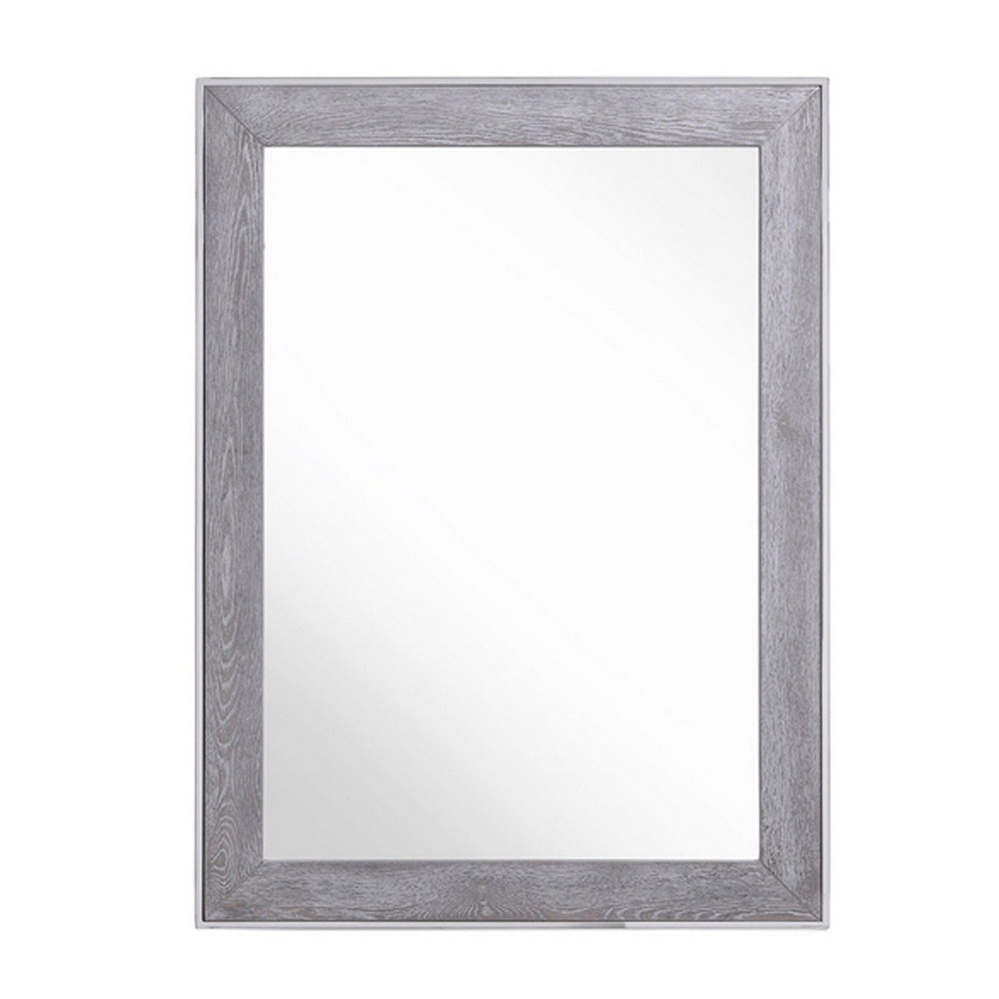 Benzara Gray Rectangular Wall Mirror With Stainless Steel and Veneer Frame