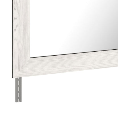 Benzara Gray Rectangular Wooden Bedroom Mirror With Grain Details