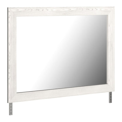 Benzara Gray Rectangular Wooden Bedroom Mirror With Grain Details
