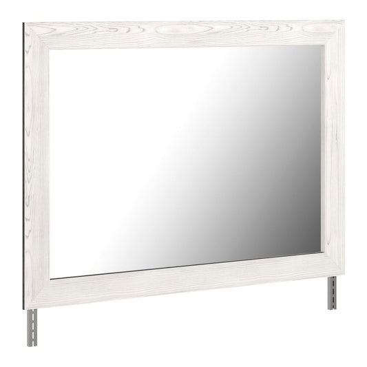 Benzara Gray Rectangular Wooden Bedroom Mirror With Grain Details