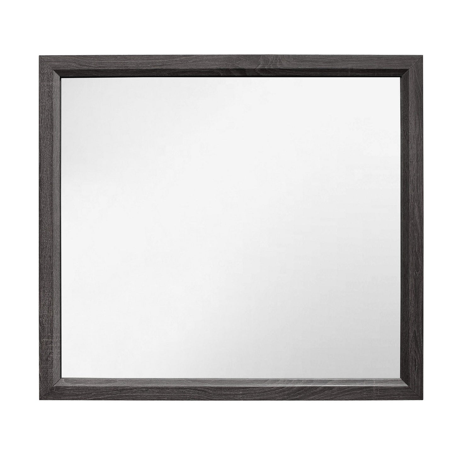 Benzara Gray Transitional Rectangular Mirror With Wooden Encasing and Grain Details