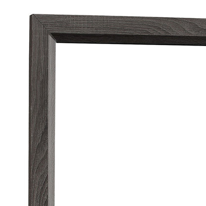 Benzara Gray Transitional Rectangular Mirror With Wooden Encasing and Grain Details