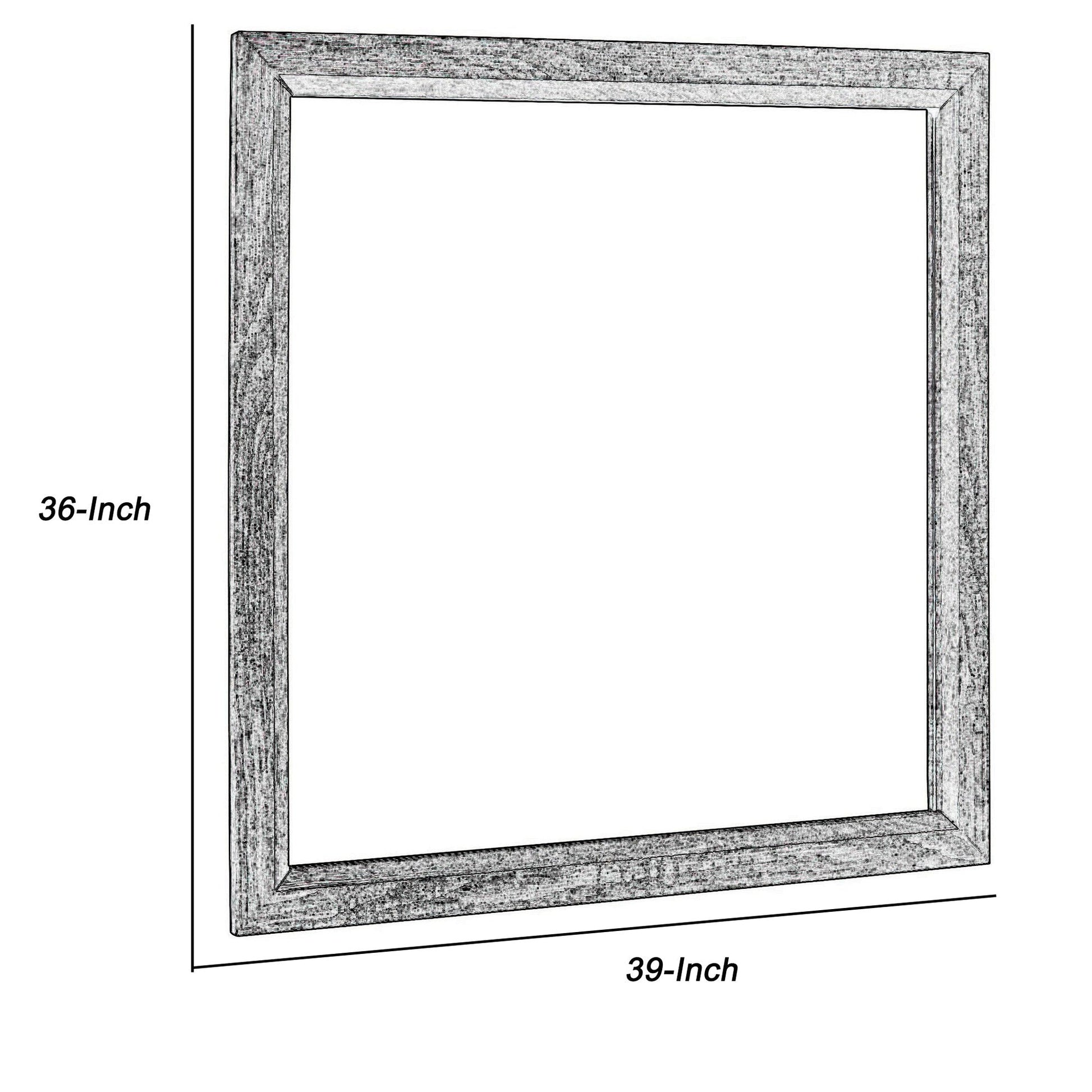 Benzara Gray Transitional Rectangular Mirror With Wooden Encasing and Grain Details