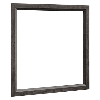 Benzara Gray Transitional Rectangular Mirror With Wooden Encasing and Grain Details