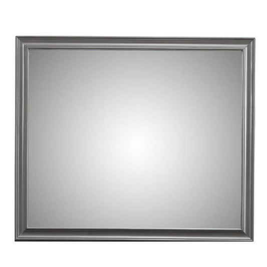 Benzara Gray Transitional Style Rectangular Mirror With Wooden Frame