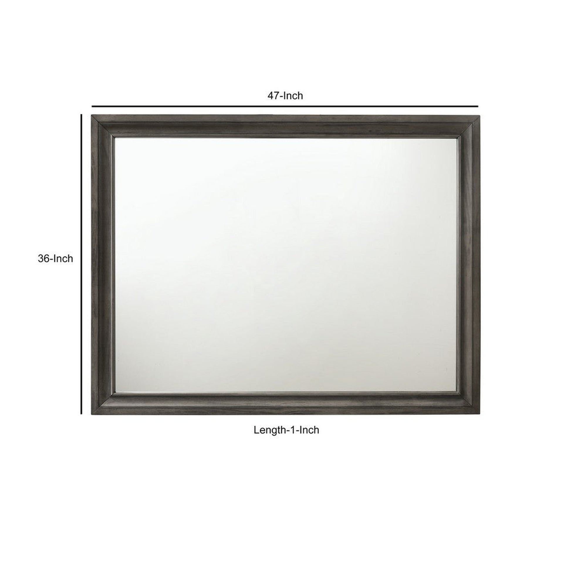 Benzara Gray Transitional Style Wooden Decorative Mirror With Beveled Edges