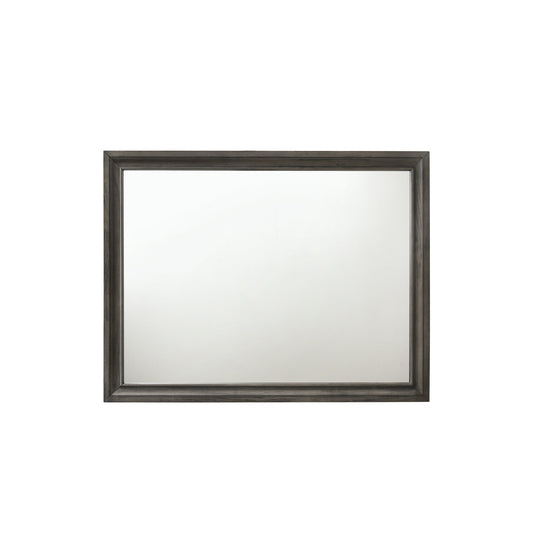 Benzara Gray Transitional Style Wooden Decorative Mirror With Beveled Edges