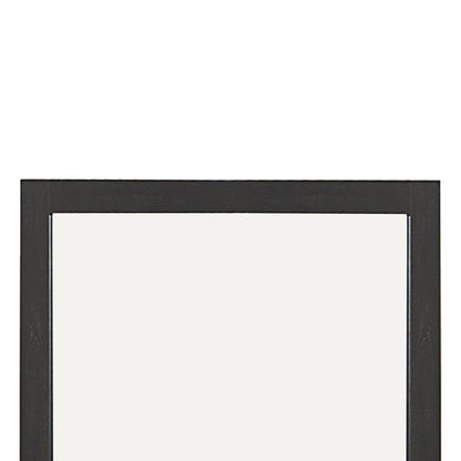 Benzara Gray Transitional Style Wooden Frame Mirror With Rough Saw Hen Textures