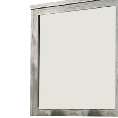 Benzara Gray Wall Mirror With Rectangular Frame and Molded Details