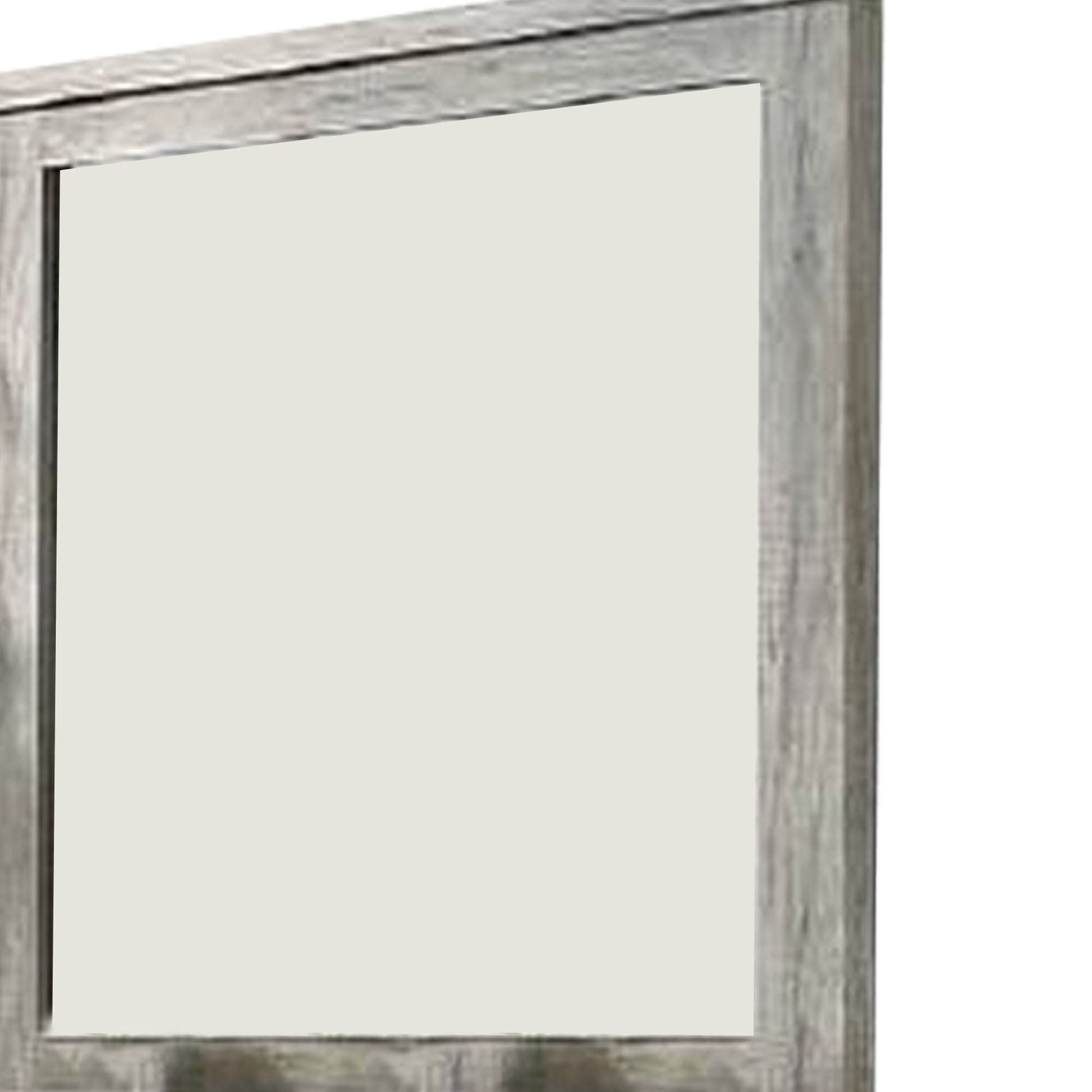 Benzara Gray Wall Mirror With Rectangular Frame and Molded Details