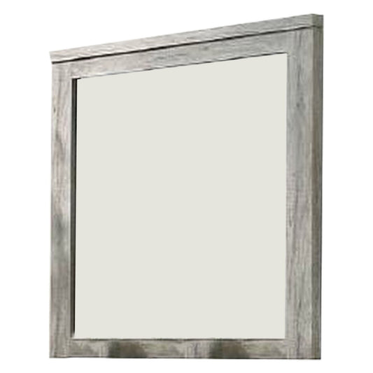 Benzara Gray Wall Mirror With Rectangular Frame and Molded Details