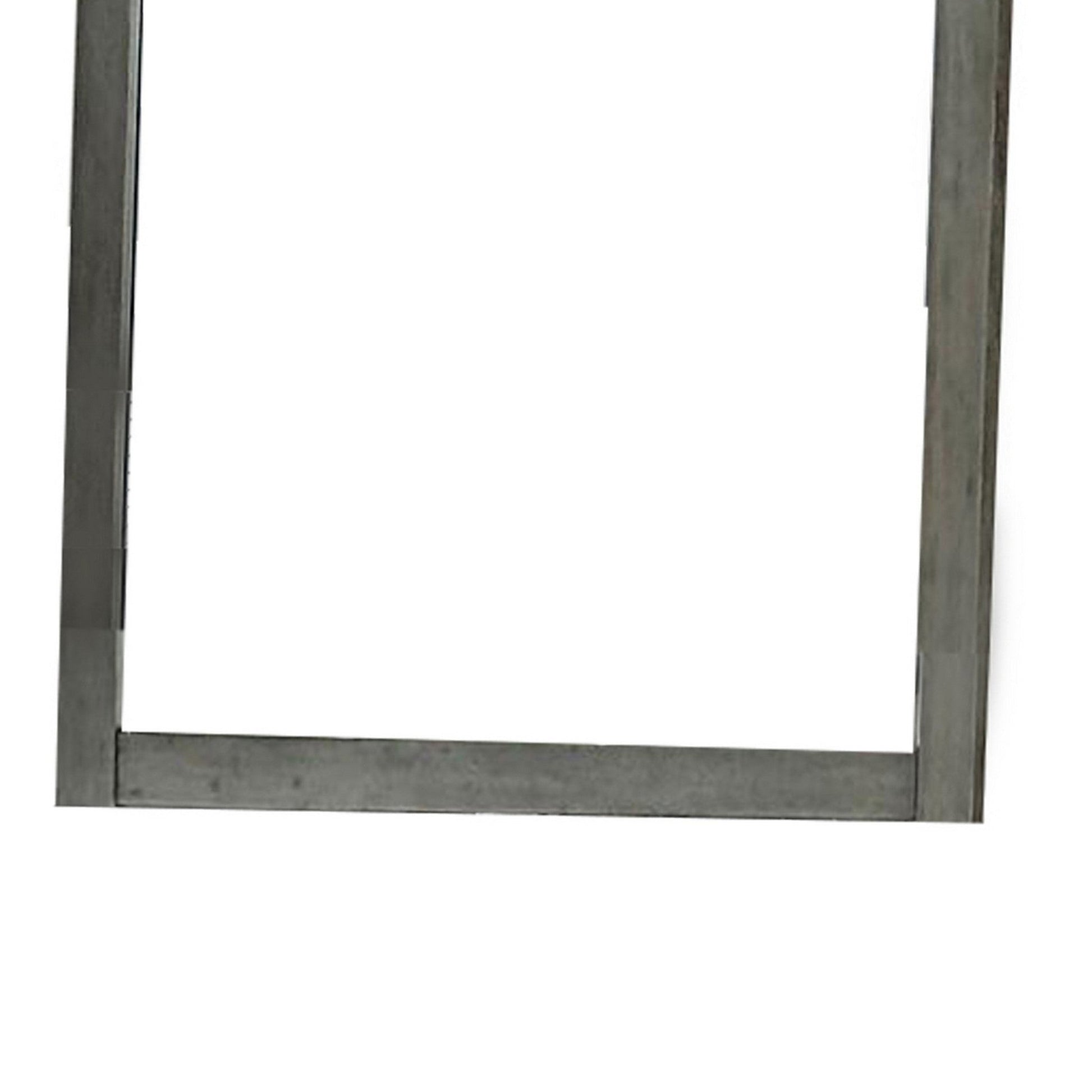 Benzara Gray Wooden Framed Mirror With Shutter Design and Projected Top
