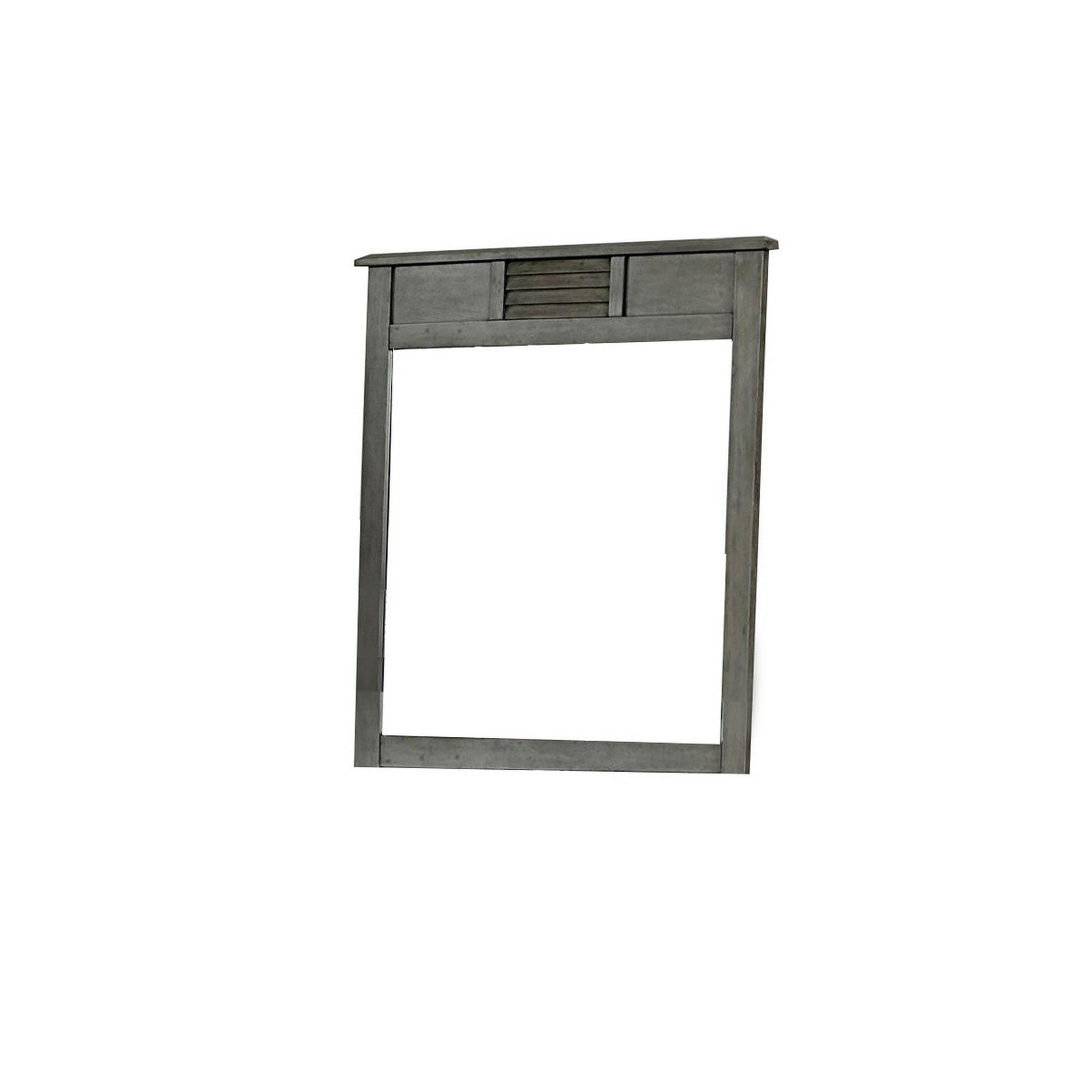 Benzara Gray Wooden Framed Mirror With Shutter Design and Projected Top