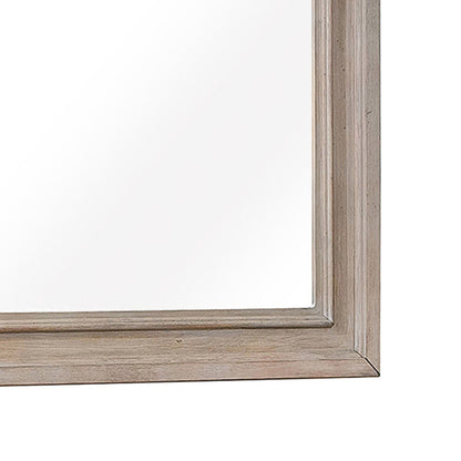 Benzara Gray Wooden Mirror With Natural Grain Texture Finish and Curved Top