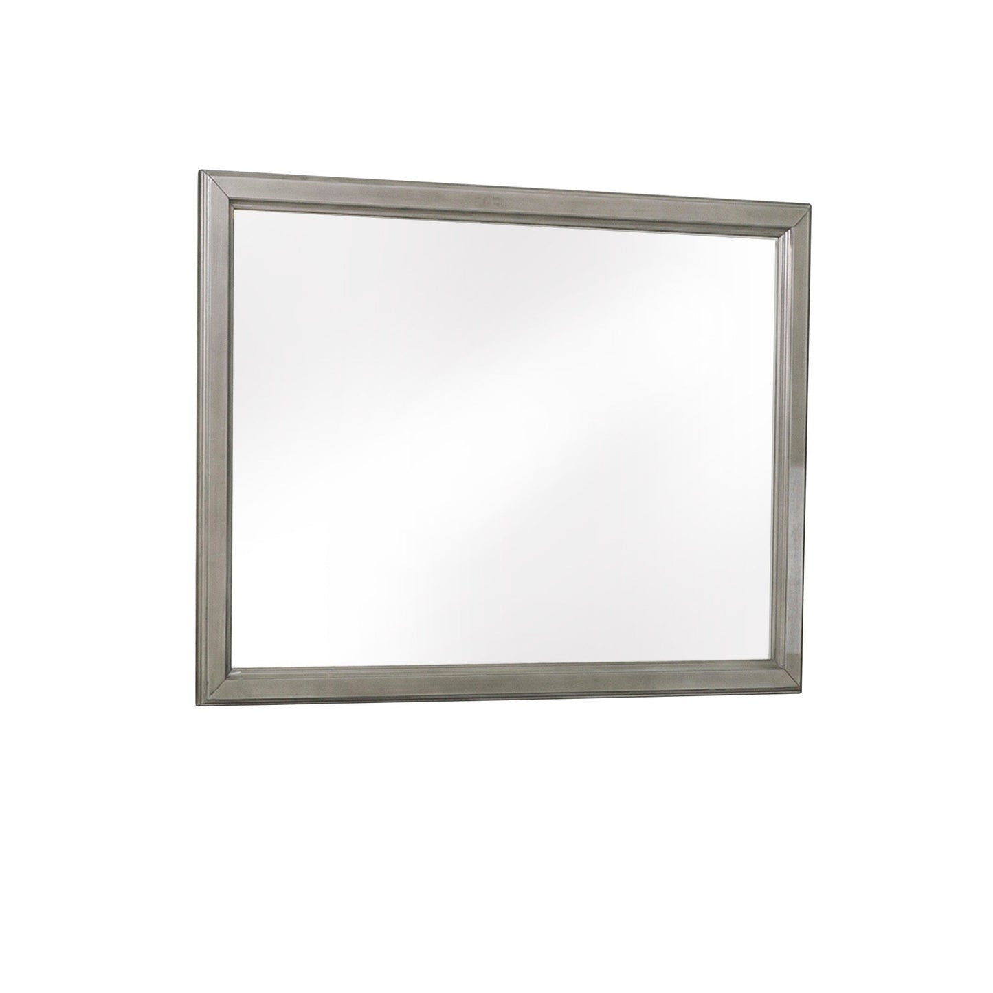 Benzara Gray Wooden Square Mirror With Molded Details and Dual Texture