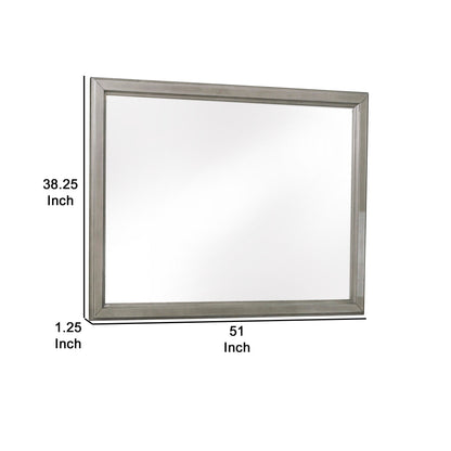 Benzara Gray Wooden Square Mirror With Molded Details and Dual Texture