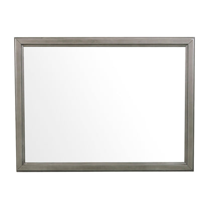 Benzara Gray Wooden Square Mirror With Molded Details and Dual Texture