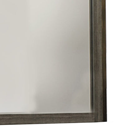 Benzara Gray and Brown Rectangular Wood Encased Mirror With Grain Details